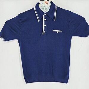 Vintage 70s Fairmont Ban-Lon Polo Shirt Mens Medium Nylon Knit Striped Collar